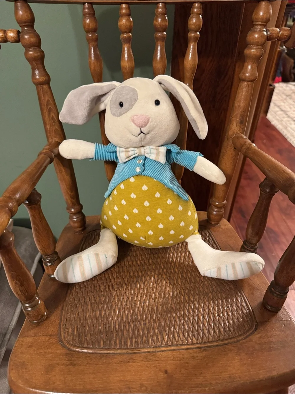 Jellycat Large Lewis Rabbit plush toy in a blue jacket and yellow trousers - Picture 1 of 4